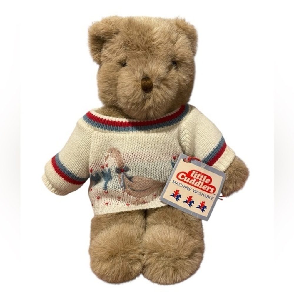 Vintage Plush Douglas Bear Little Cuddlers 1987 Duck Sweater Stuffed Animal Tags